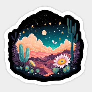 Beautiful Desert and Cactus Moon and Stars Sticker